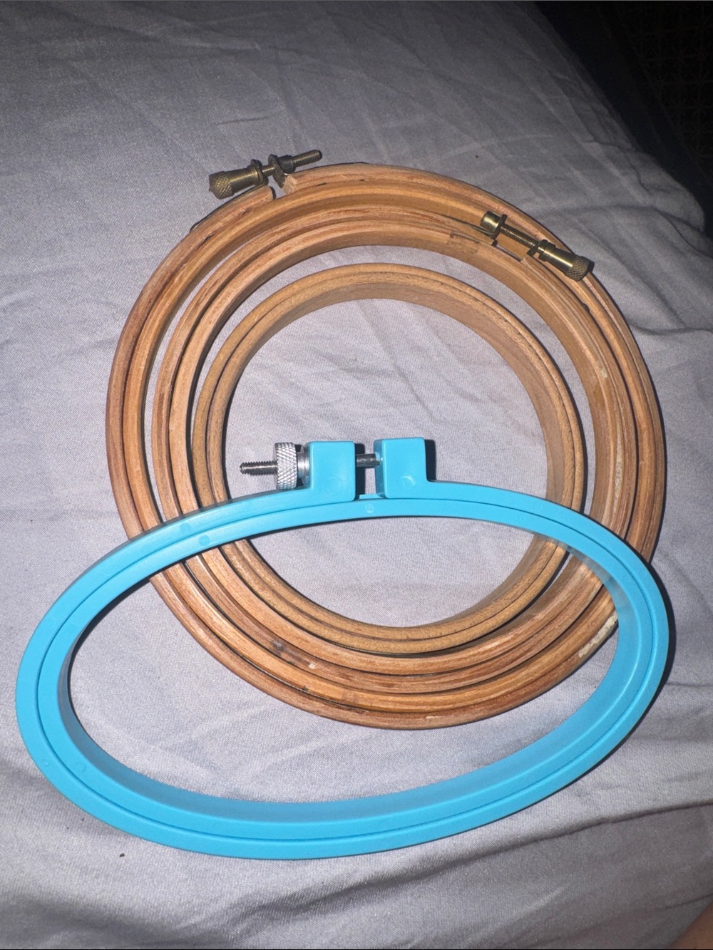 Turquoise Embroidery Hoop with Natural Wood Hoops - Unbranded